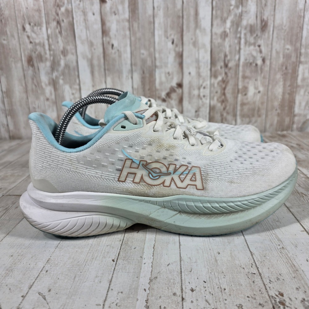 Hoka Mach 6 Womens 9.5B Running Shoes Frost White Aqua Sky 1147810-FTRS